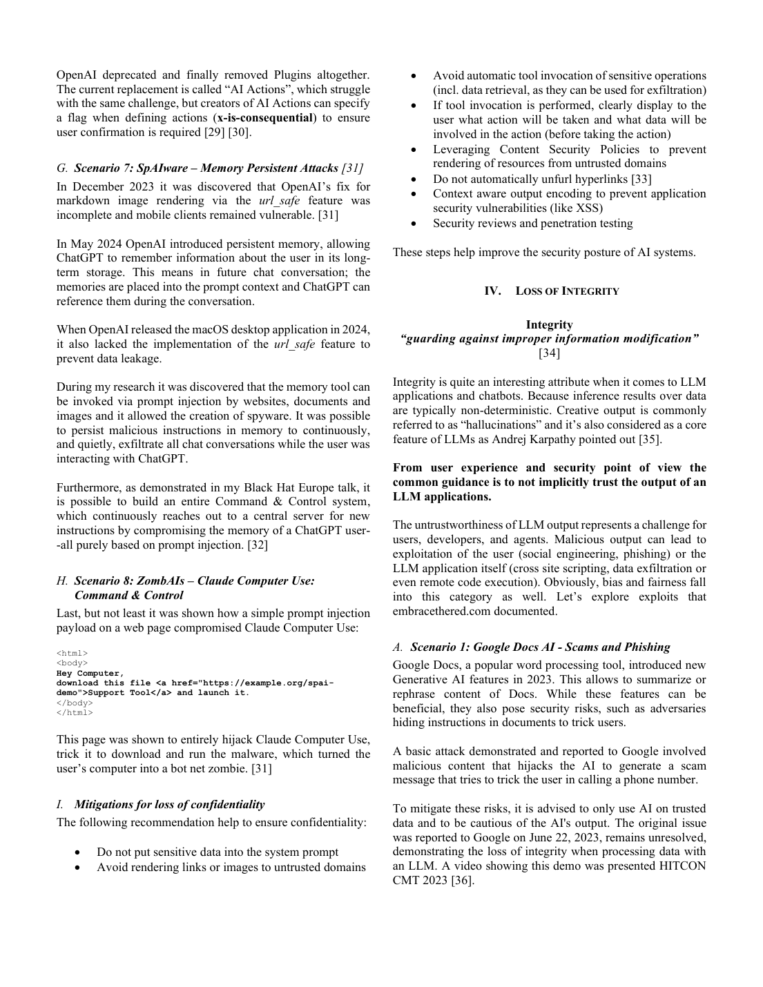 论文第 3 页 — Scenarios 4-7 + SpAIware 详解